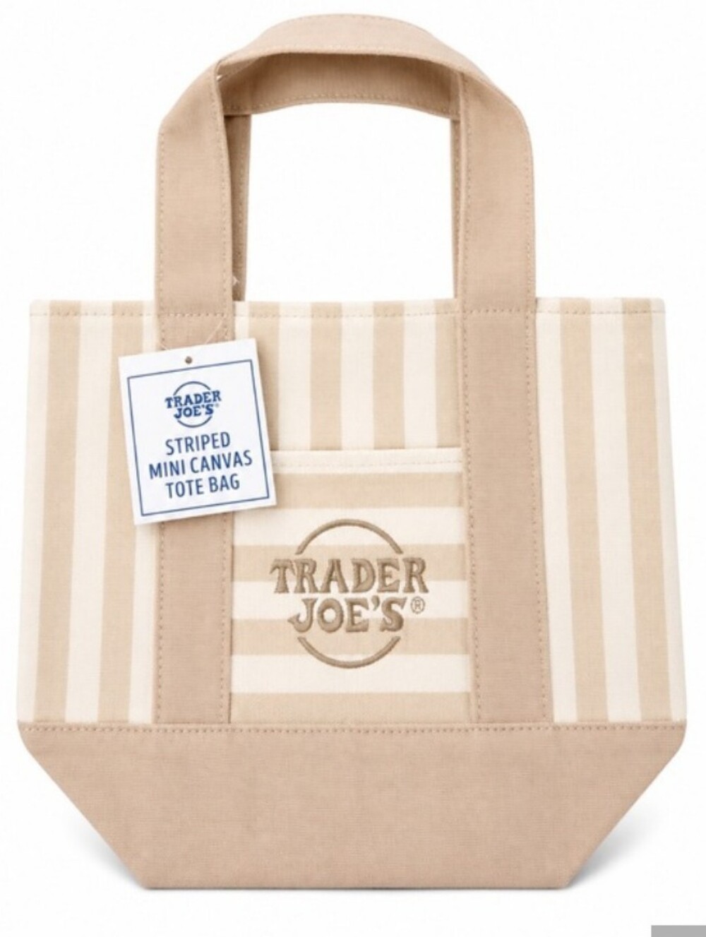 Trader Joe's Striped Mini Canvas Tote Bag - Beige & Cream Limited Edition. New W